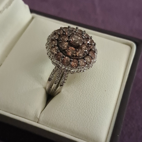 Natural Andalusite & Natural White Zircon Cluster Style Ring - Picture 2 of 7